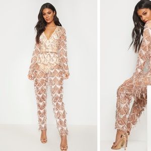 PLT sequin jumpsuit rose gold